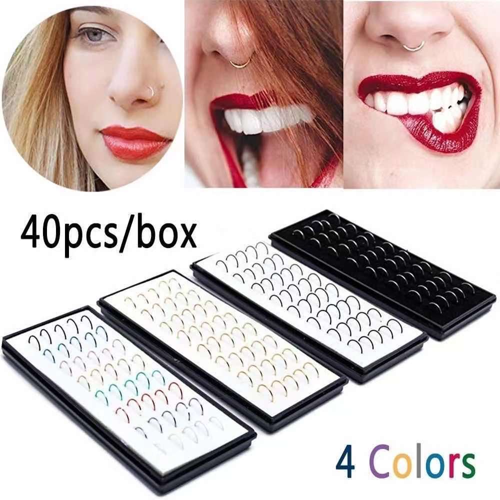 40 Piercing De Nariz Nostril Aço Com Pedra De Strass reto silicone Kit Luxo Unissex Masculino femino Fashion Top em Oferta na Shopee