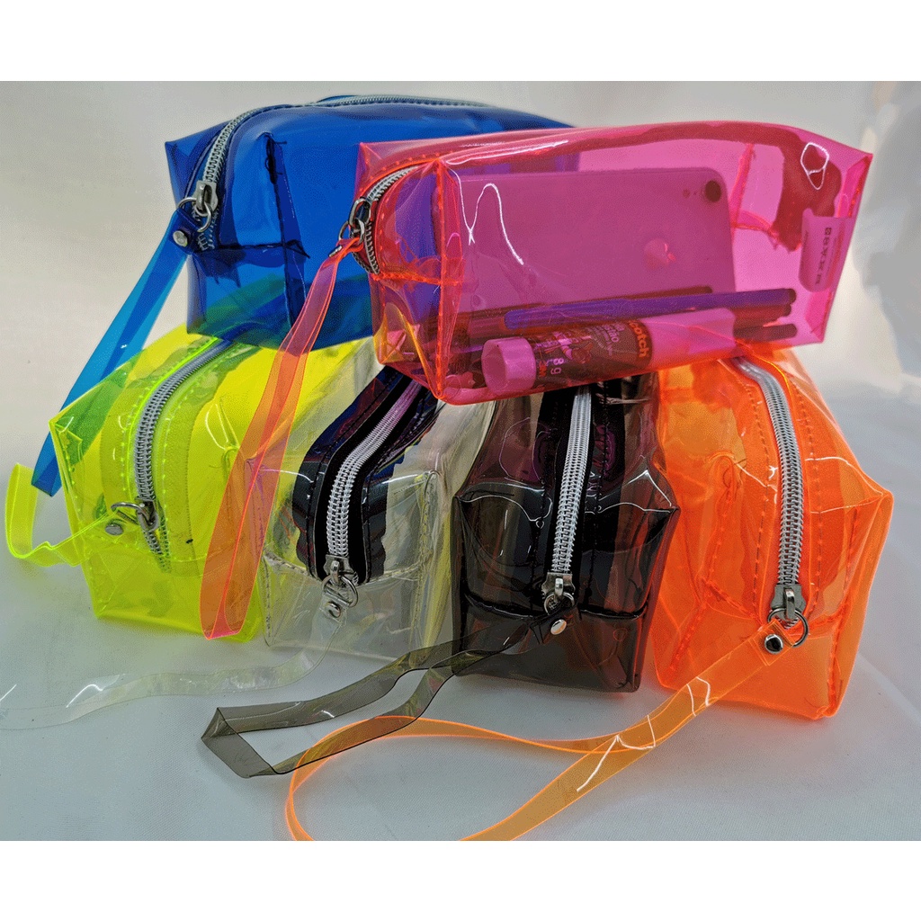 Estojo Neon Transparente Com Zíper Para Escola Faculdade em Oferta na Shopee