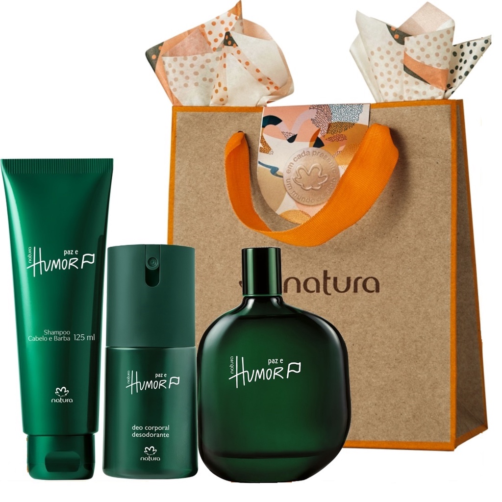 Presente Natura Paz e Humor: Perfume Masculino, Shampoo Cabelo e Barba e  Desodorante Para o Corpo | Shopee Brasil