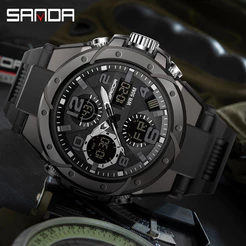 SANDA Relógio Masculino à Prova D'água Para Esportes De Luxo Quartzo LED Multifunções Para Natação Relógio Militar Masculino 6008