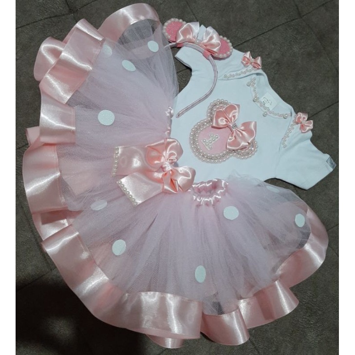 Conjunto Minie Rosa/ vestido festa minie rosa / fantasia Minie Rosa