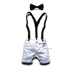 Roupa Infantil Menino Bebê Bermuda Short Jeans Branco com Suspensório