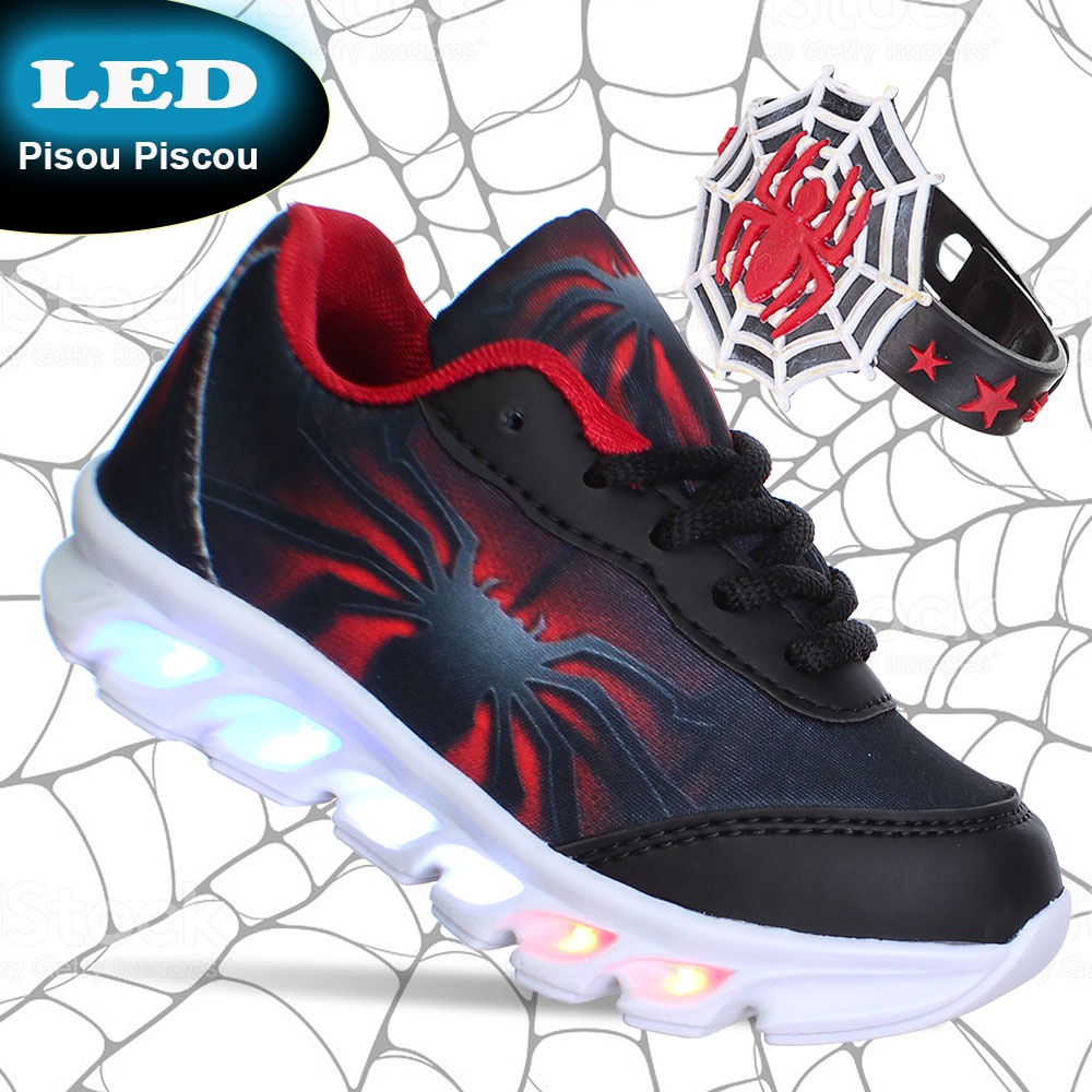 Tenis Calcado Aranha Infantil Masculino Menino Luzinha Luzes Led Automatica Com Pulseira Brinde