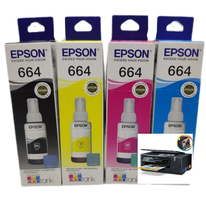 Kit 4 Tinta Epson T664 Impressora L395 L365 L375 L220 L110 L200 L300 L110 L120 L200 L210 5756