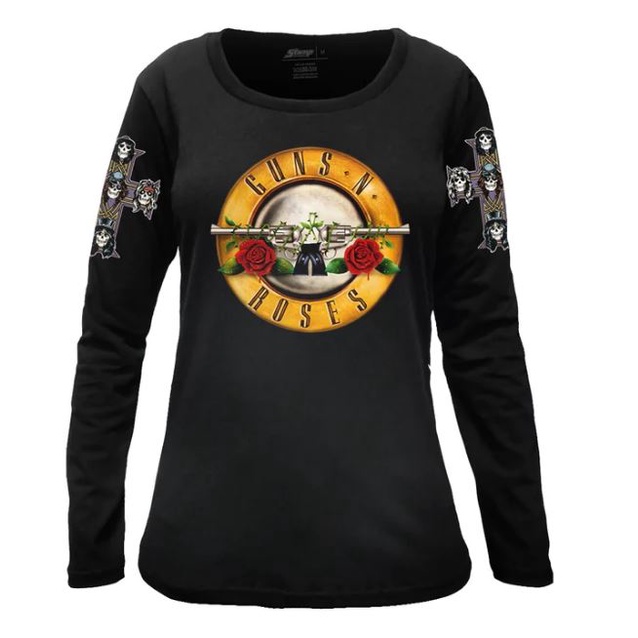 Camiseta Feminina Manga Longa Guns N' Roses Bullet Logo Produto Oficial Stamp