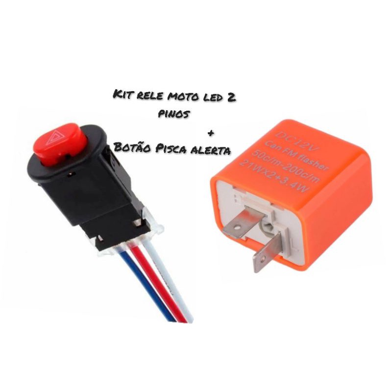 Kit rele moto led +botão pisca alerta moto universal