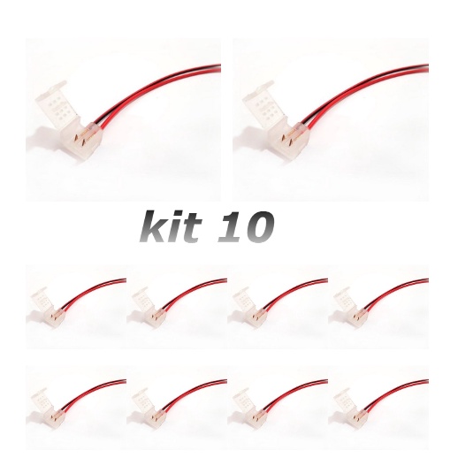 Kit 10 Conector Rabicho Mangueira Neon Flex 12V Sem Solda