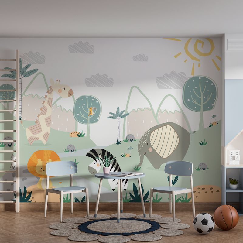 Promoção Papel de Parede Adesivo infantil Safari Bichinhos