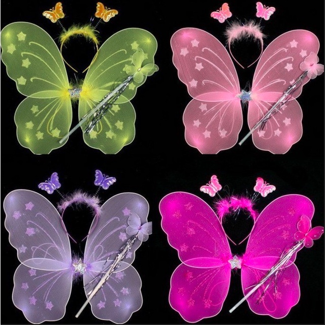 Kit Asa De Borboleta Fantasia Infantil Fada com Tiara e Varinha evento teatro carnaval festa escola