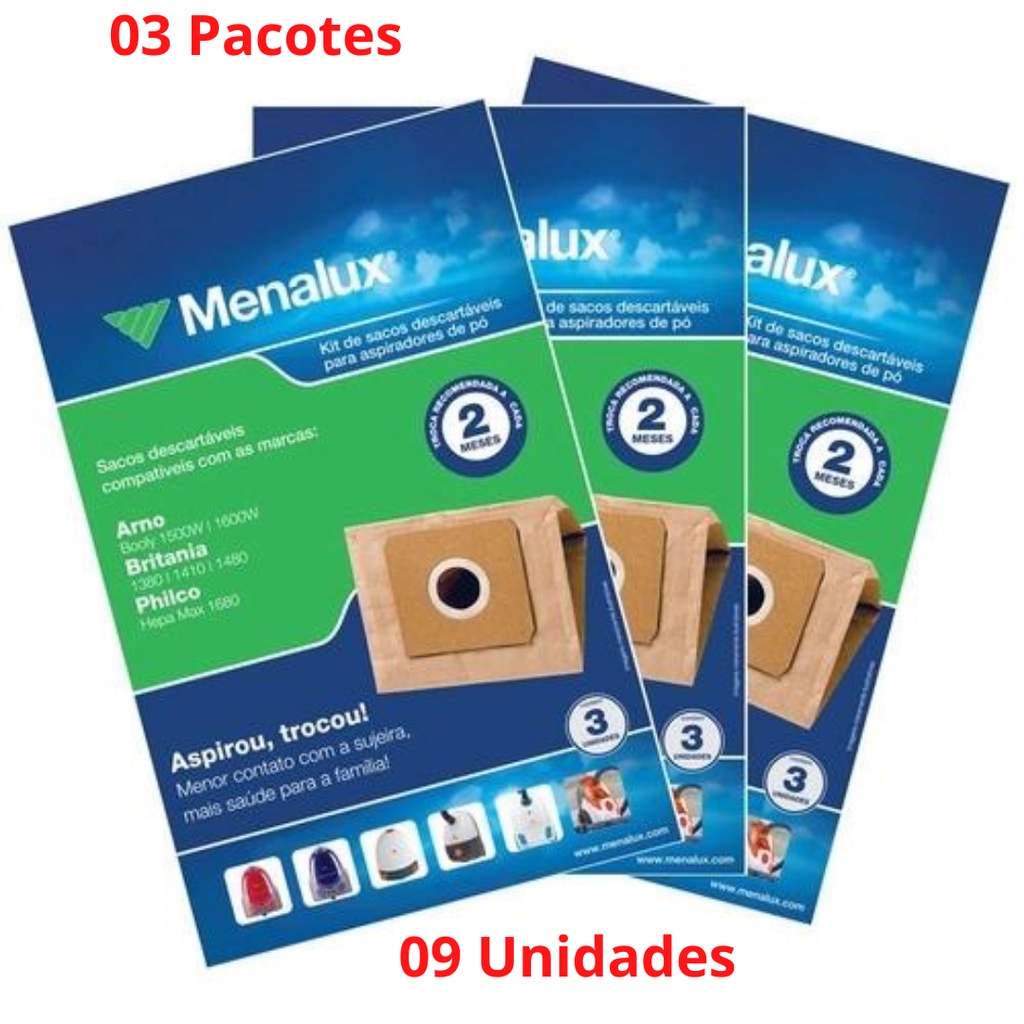 Sacos Descartáveis Sim02 para Aspirador de Pó Modelos Kit Saco Descartavel Marca MENALUX