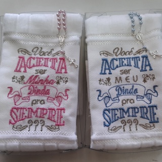 Kit Toalha convite para padrinho madrinha dindo dinda bordada em Oferta na Shopee
