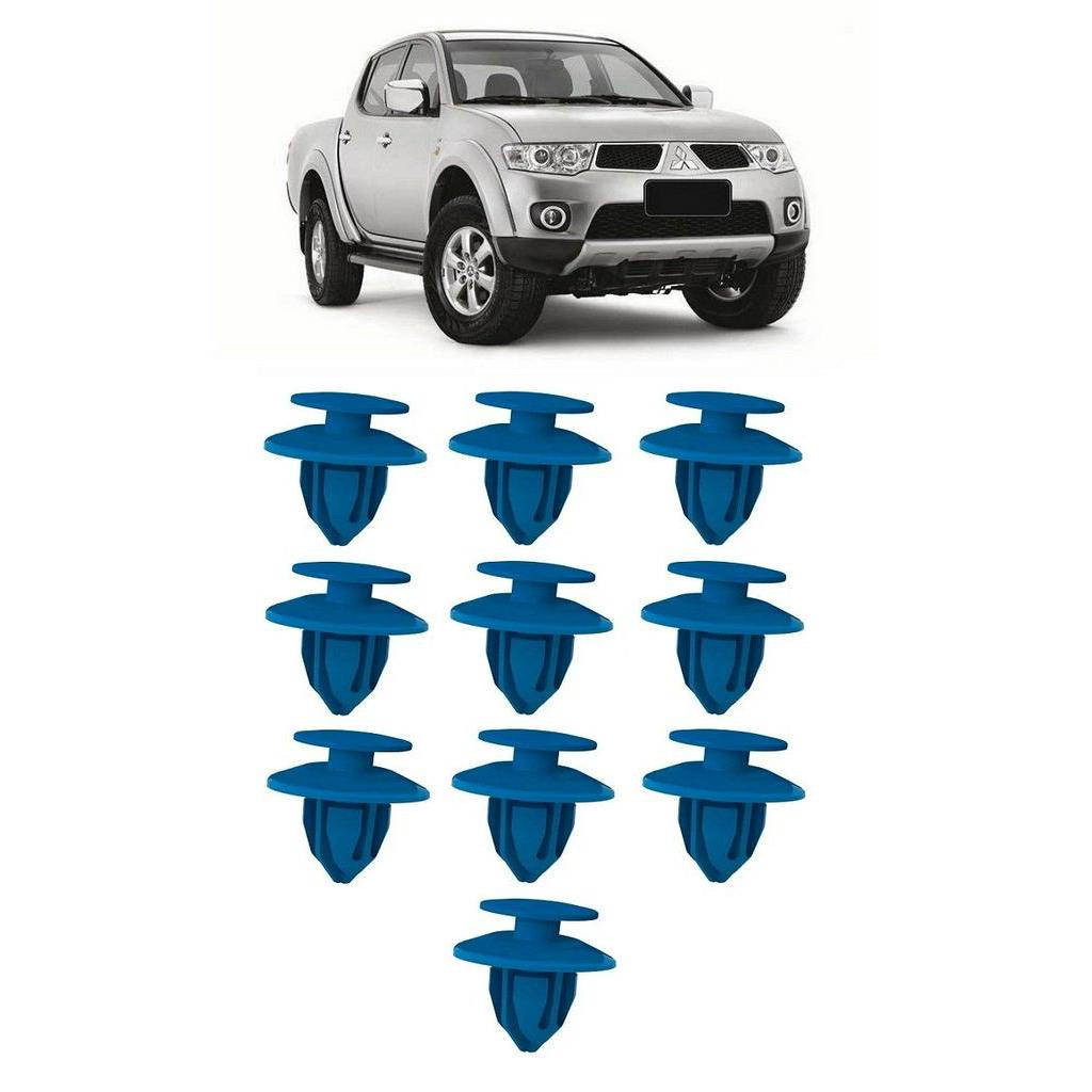 Kit 10 Grampo Presilha da Moldura do Paralama Azul L200 Triton Pajero Dakar