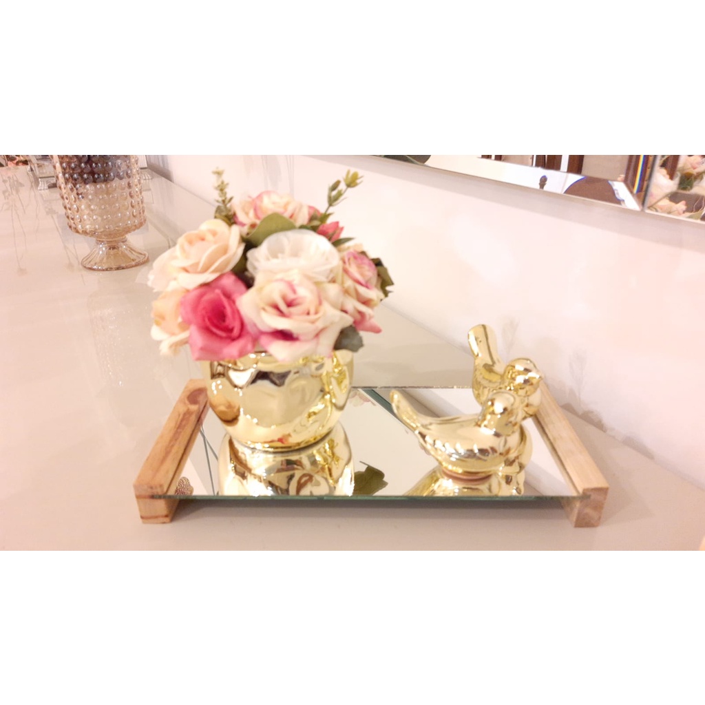 Bandeja Decorativa Para Lavabo E Banheiro Espelhada Com Madeira · foto 2