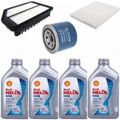 Kit Revisão 4 Litros de Óleo Shell 5W30 Sintético + Filtros Cerato 1.6 i30 1.6 Elantra 1.8 e 2.0 Todos Flex 2013 Diante