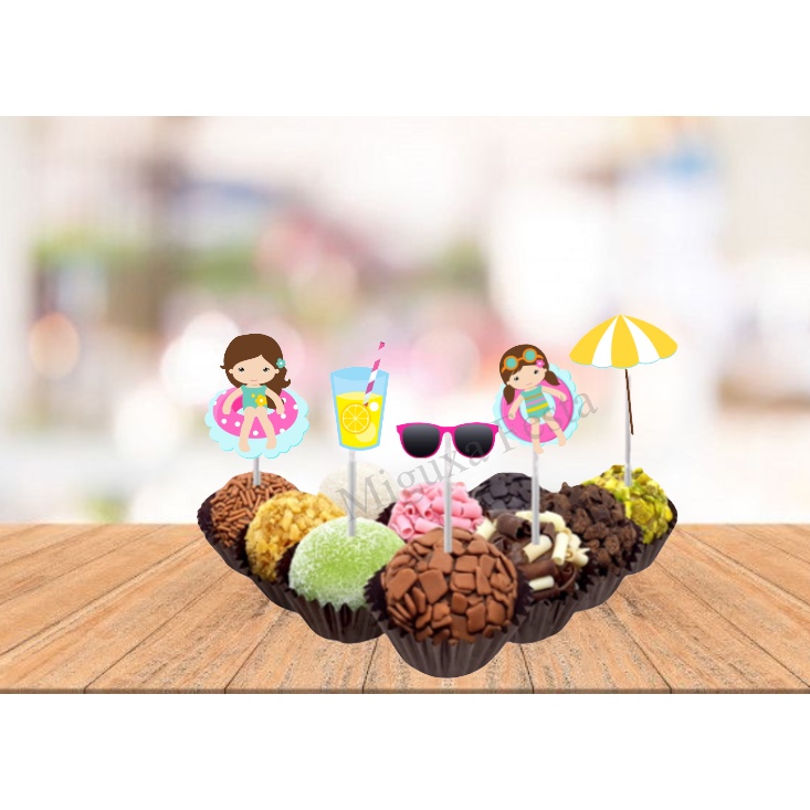 Festa na Piscina - Pool Party -50 Toppers Tags Para docinhos | Shopee ...
