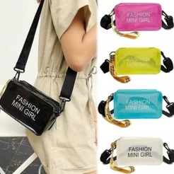 Bolsa quadrada fashion mini girl transparente casual transversal passeio promoção