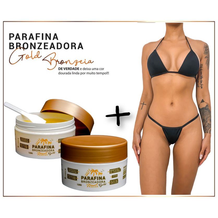 Kit Bronze Contém Parafina Bronze lindo com Biquini tipo de Fita - Biquíni para Marquinha Fita e Parafina Bronzeadora