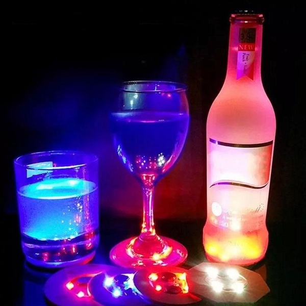 5PCS Porta-copo luminoso LED de 7 cores, com luz redonda intermitente, pode iluminar canecas de cerveja e garrafas de bebidas