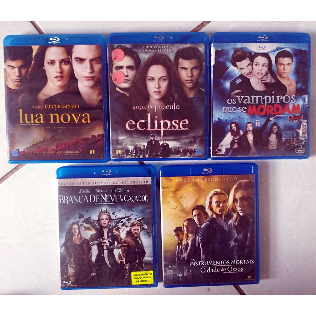 Kit 5 Filmes Blu-ray - Crepúsculo Lua Nova & Eclipse, Os Vampiros que se Mordam, Branca de Neve e o Caçador e Os Instrumentos Mortais: Cidade dos Ossos (Original)