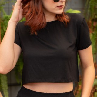 Blusa T-Shirt Cropped Básica - Cor Preto - Viscolycra