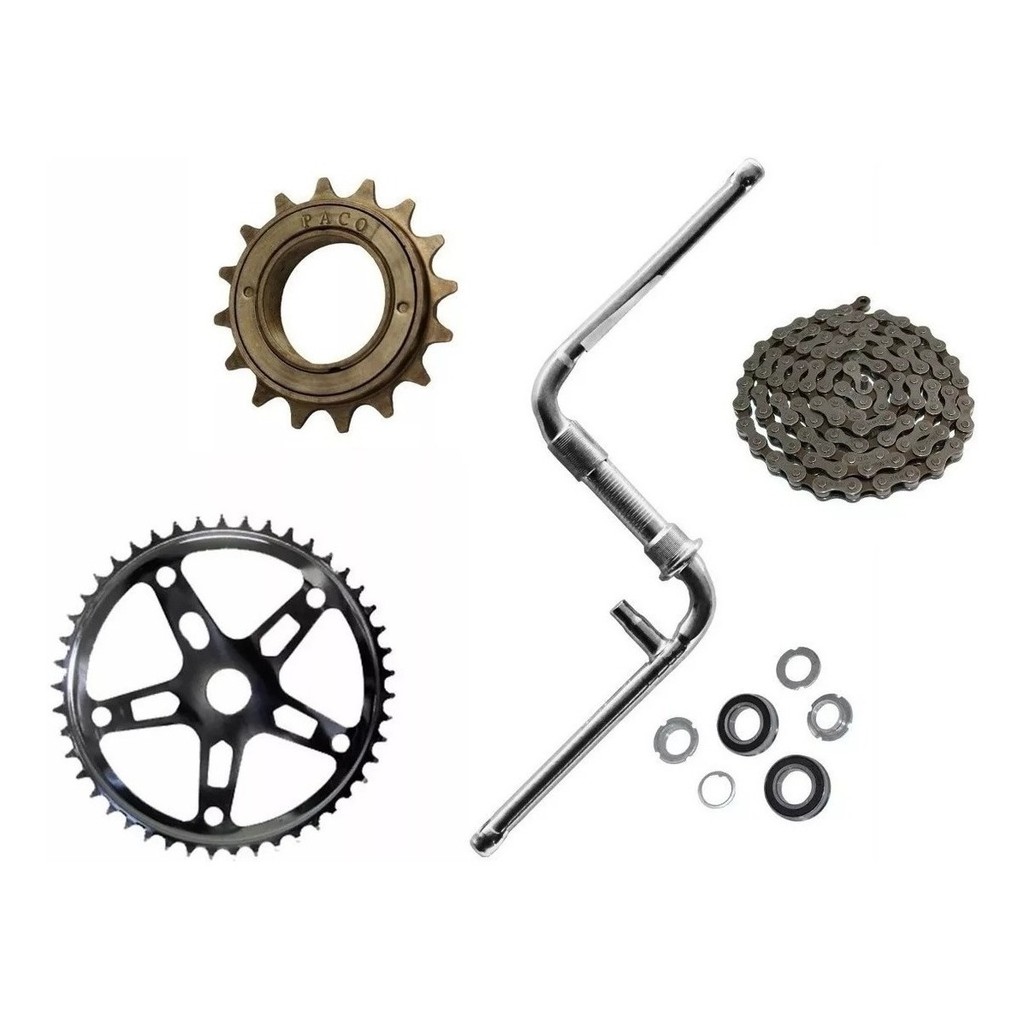 Kit Bike Pédevela(monobloco)+coroa+catraca+corrente+pedal+mov. central