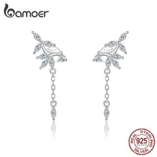Bamoer Design De Flor Com Brilhante Zircon Dangle Brinco Prata 925