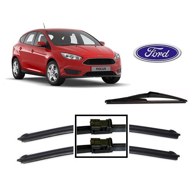 Kit 3 Palhetas Limpador de Parabrisa Dianteiro + Traseiro Ford Novo Focus ano 2014 2015 2016 2017 2018 2019 2020
