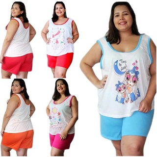 Kit 3 Baby Doll, Short Doll, PAJAMA, PIJAMA, Malha, Plus Size, 50-52-54, Atacado, Revenda Regata