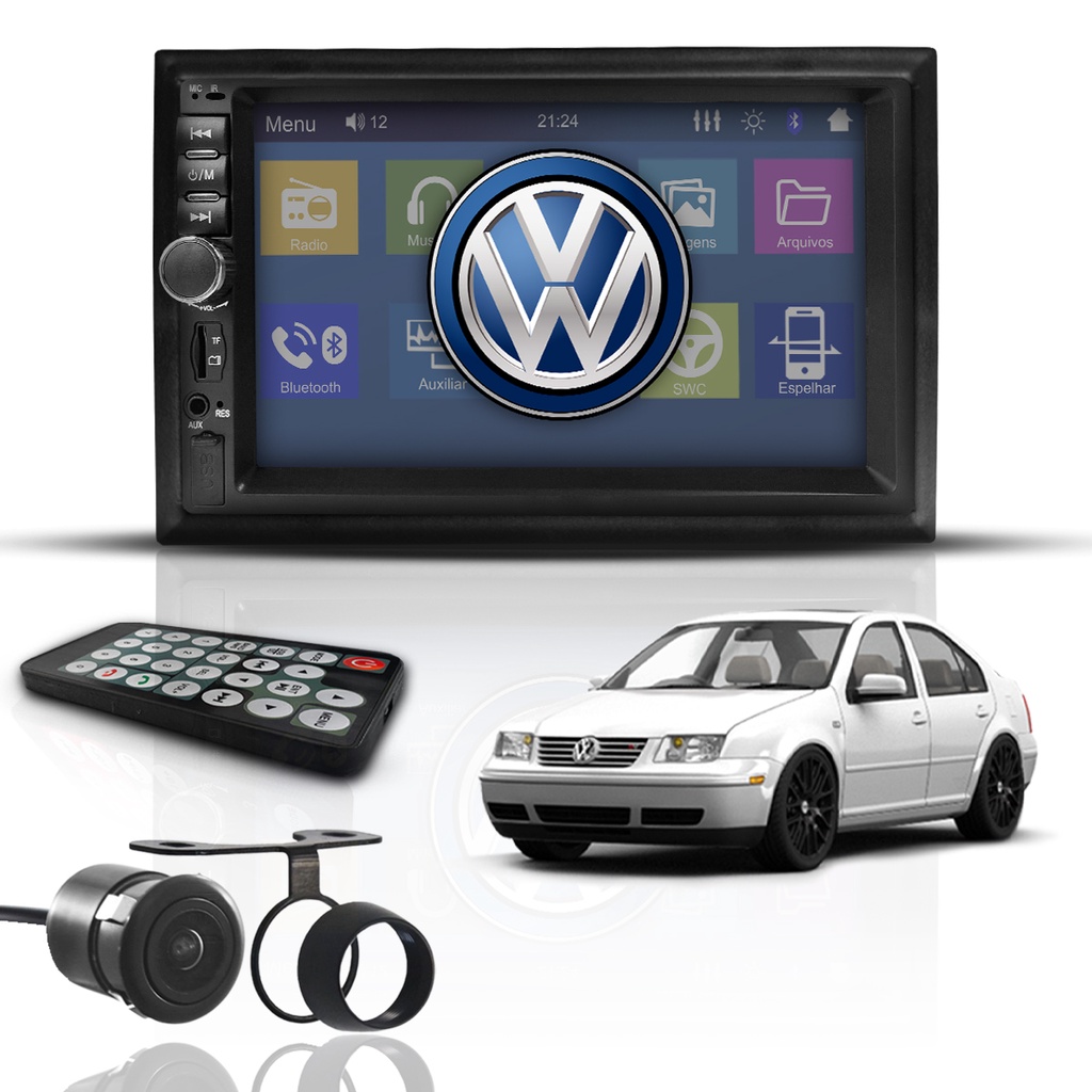 Kit Central Multimídia Mp5 2 Din Bt Espelha Dvd Câm Vw Bora - Spare Parts and Accessories for Vehicles