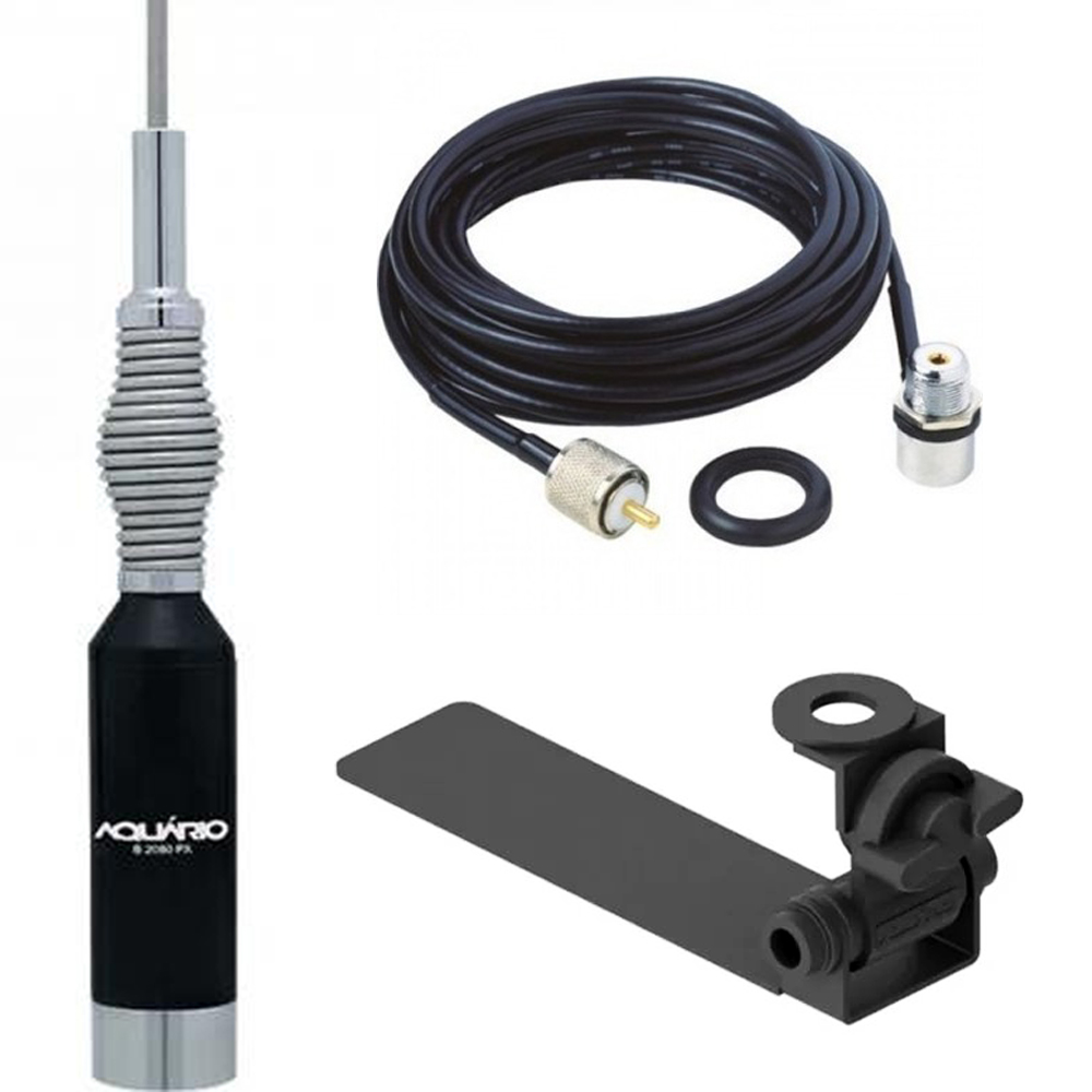 Antena Móvel Px Mola Na Base 1,23 Metros Aço Inox B-2080 Suporte Caminhonete Picape M-650 Cabo 5,5 Metros M-802k Aquário