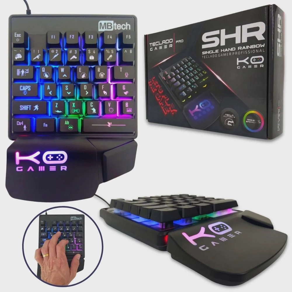 Teclado Gamer Semi Mecanico Single Hand Profissional Uma Mão Led RGB