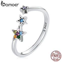 Anel Bamoer De Prata Esterlina 925 Com Formato De Estrela Brilhante SCR769