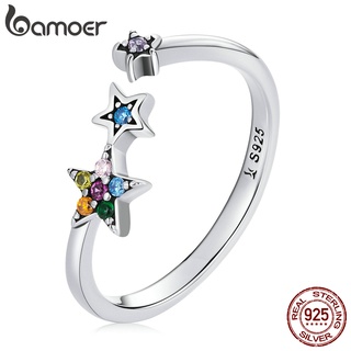 Anel Bamoer De Prata Esterlina 925 Com Formato De Estrela Brilhante SCR769