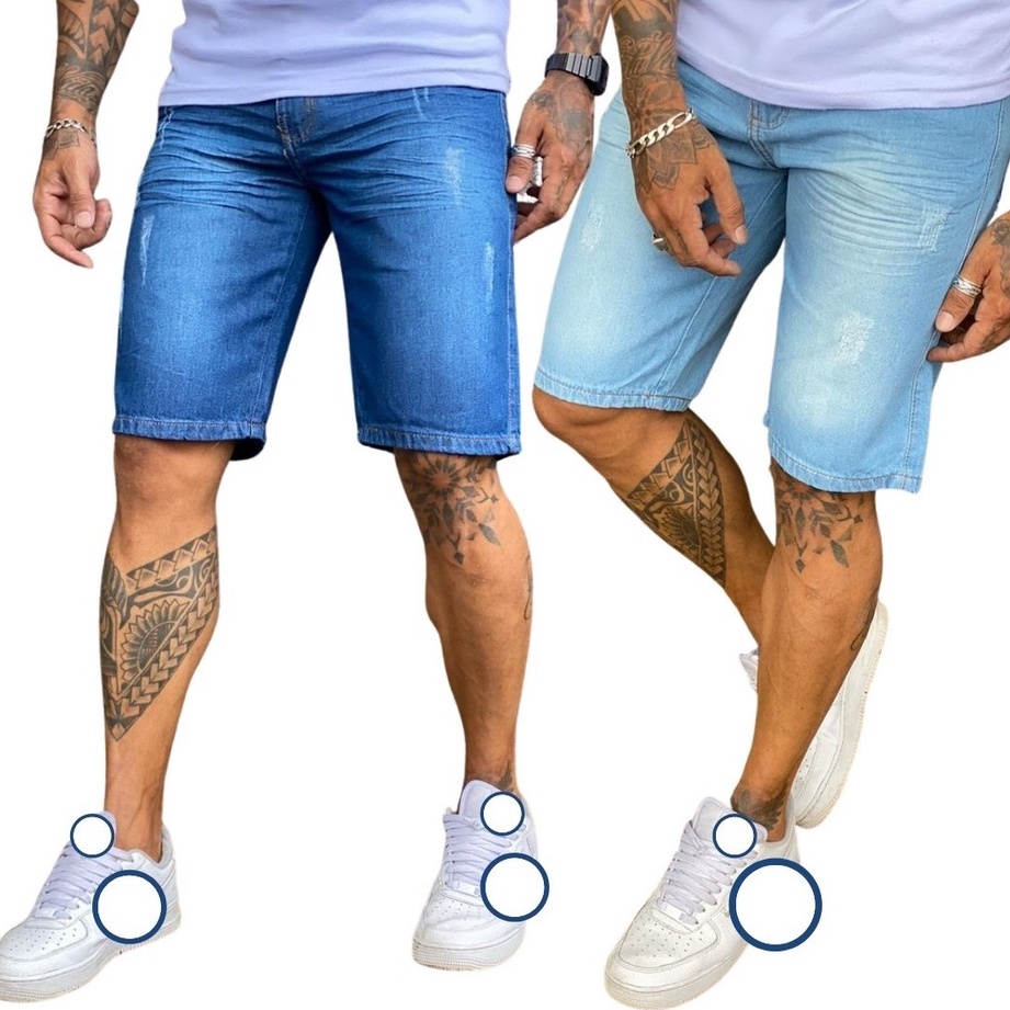 Bermuda Jeans rasgada lisa Masculina Atacado Lycra Elastano fim de ano .2023n Só Hoje