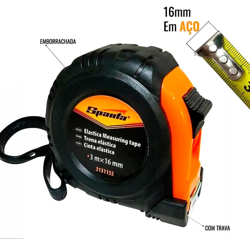 Trena De Aço 3 Metros Emborrachada Com Trava 3131155 Sparta em Oferta na Shopee