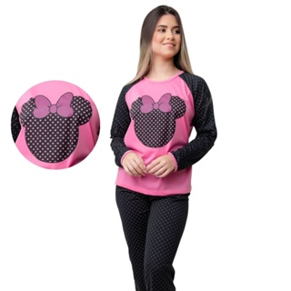 Pijama Feminino Adulto Para O Inverno Frio Modelo Fechado E Com Estampa Manga Longa e Calca Fechado em Oferta na Shopee