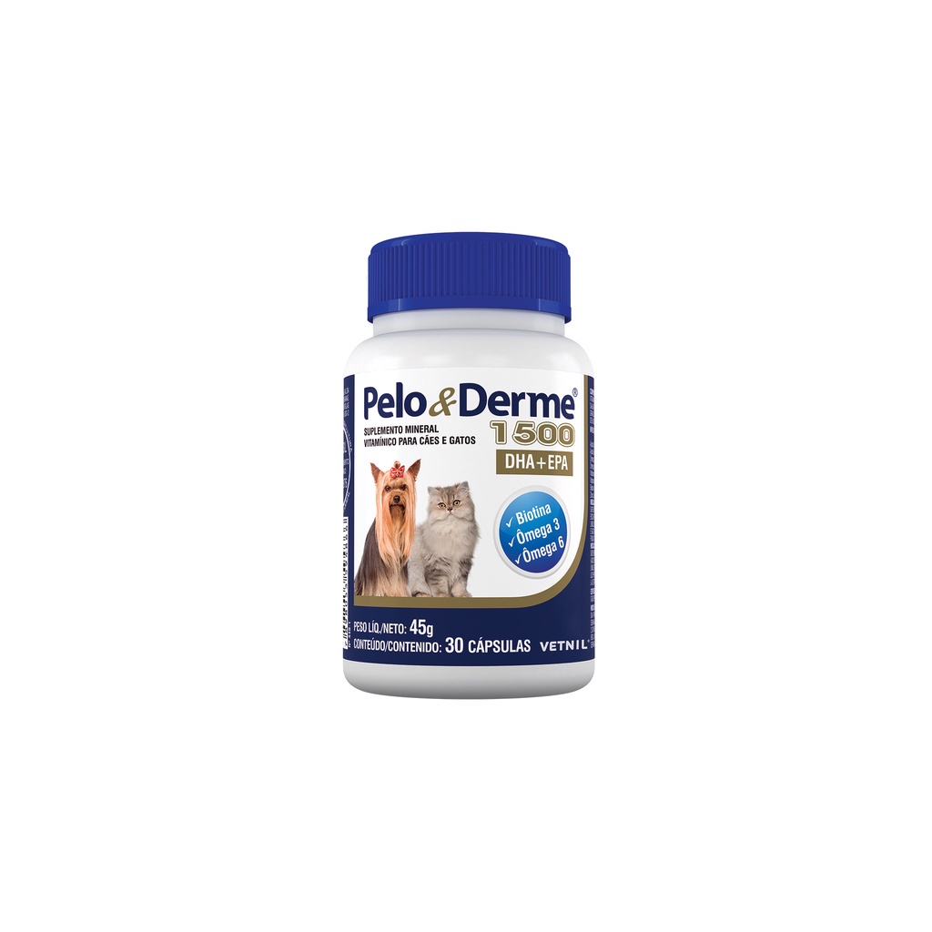 Pelo E Derme 1500Mg 30 Capsulas Vetnil- para dermatite e crescimento dos pelos cachorro e gato em Oferta na Shopee