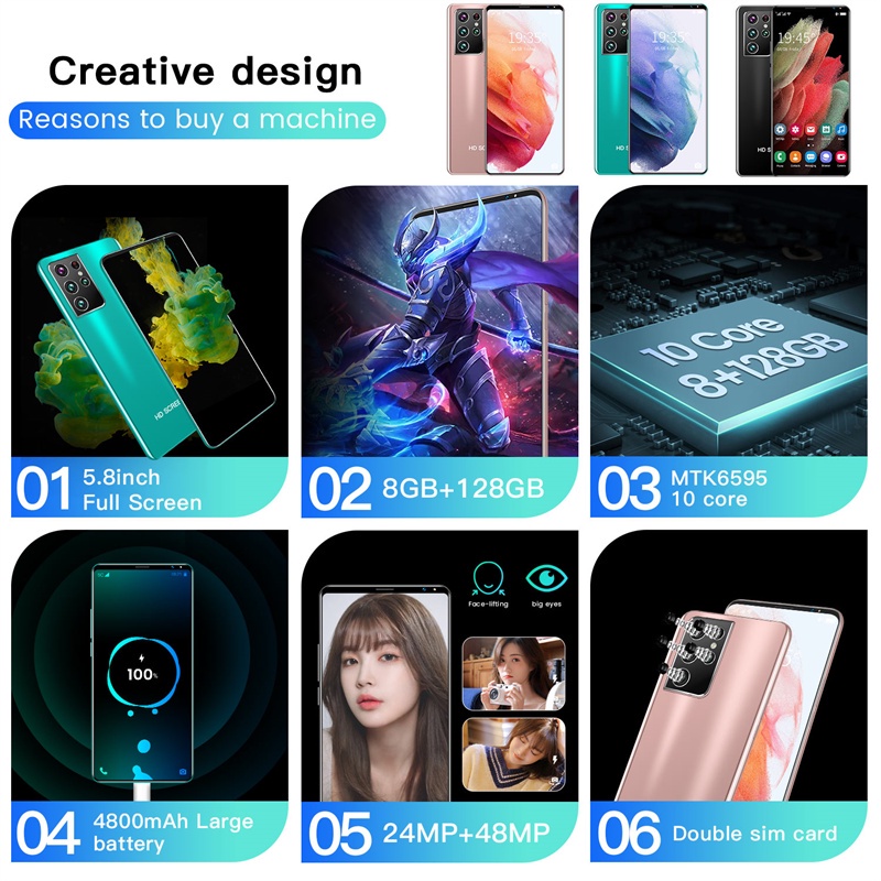 Celular S21Ultra 5.5 Polegadas Android11 Fone 5G Smartphone