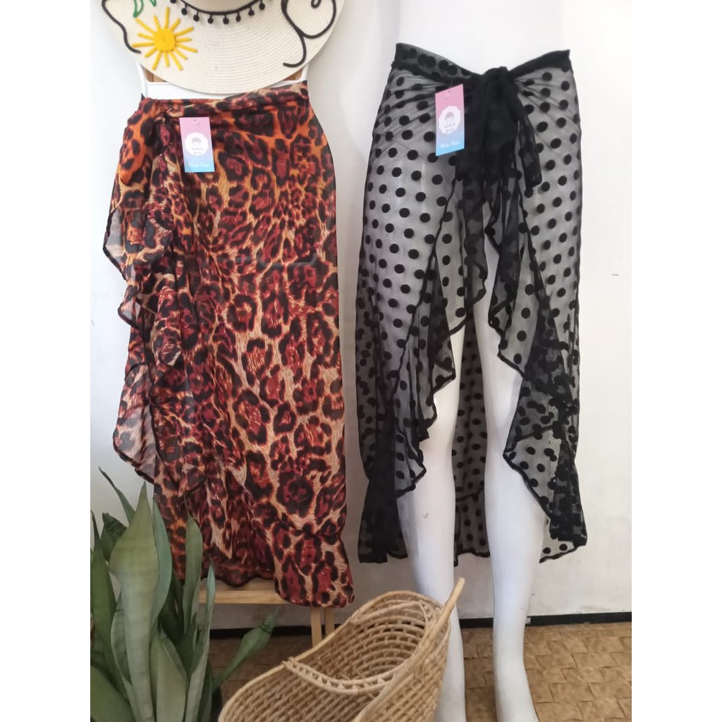 Saia Longa Pareô / Envelope / Transpassada Saída de Praia Saída de Banho Plus Size Preto Branca Animal Print Tule Poa