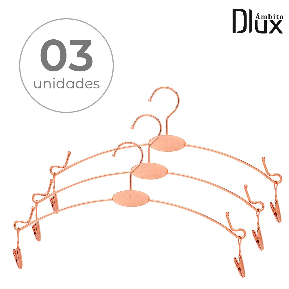 Ambito Dlux Kit 3 Cabides Lingerie Luxo Com Presilhas Rose Gold Metal Calcinha Para Meias, Cachecol e Luvas