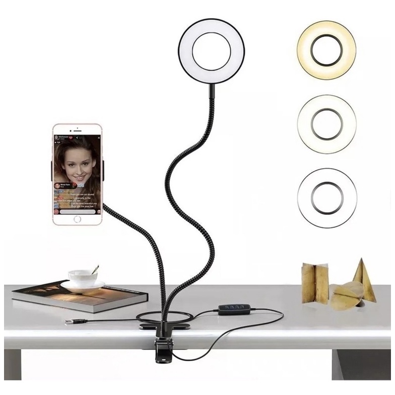 ring light 6 e 8 polegadas de mesa 2 em 1 com suporte de celular