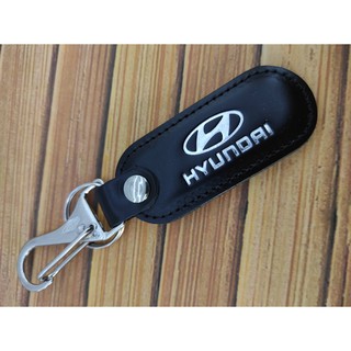 Chaveiro Preto Hyundai em Couro e Metal com Logomarca, Argola e Mosquetão