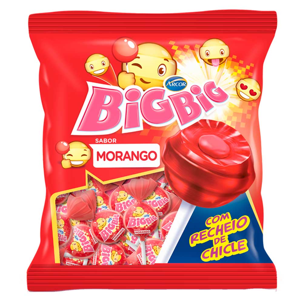 Pirulito Recheio Chiclete Big Big Morango - Arcor em Oferta na Shopee