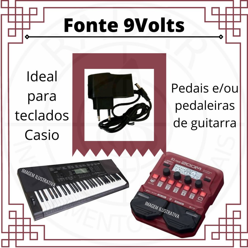 Fonte Pedal Pedaleira E Teclados,  MXT 9 Volts 1A +(-) Negativo no centro Cabp 1 Metro Importada