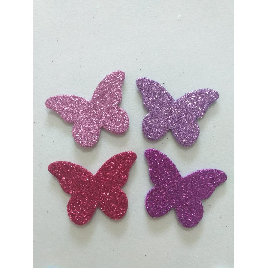 Borboleta Eva Glitter (emborrachado com brilho) 4 Cm Aplique para Bolo Fake 40 e 80 Unidades