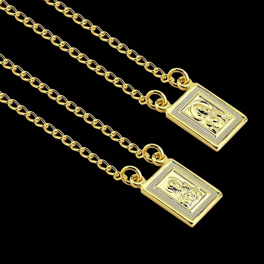 Escapulário Grumet Colar Nossa Senhora do Carmo e Jesus Banhados a Ouro 18k Corrente Masculino e Feminino Dourada
