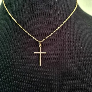 Colar Pingente Cruz Fina Dourado Unissex com