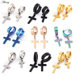 Alisouy 2 pçs brincos de gota de aço inoxidável feminino preto/prata cor cruz gótico punk rock estilo pendientes mujer moda