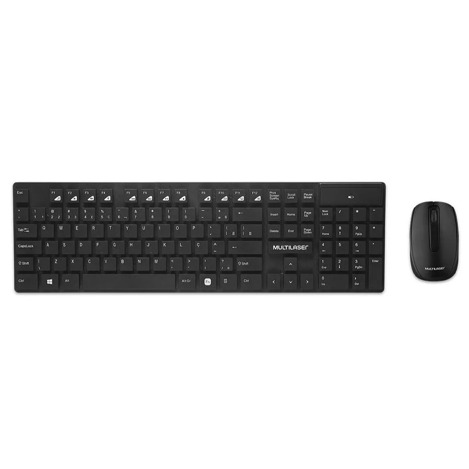 Combo Teclado E Mouse 1200dpi Sem Fio Multilaser 2.4ghz 12 Teclas Multimídia Tc251