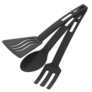 Jogo de utensílios kit com 3 peças Colher, Espátula e Garfo em Nylon Preto Uninjet